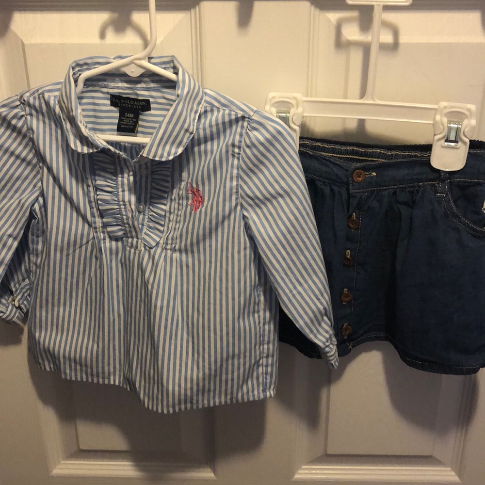 US Polo Assn. 3pc Button Top w Skirt and Bloomers